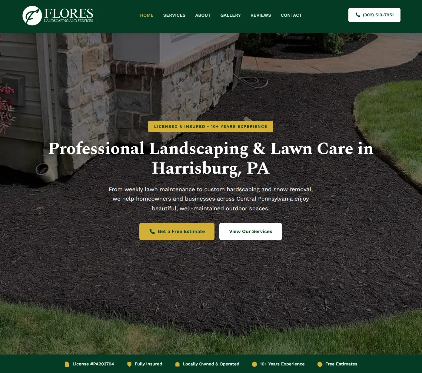 Flores Landscaping website screenshot